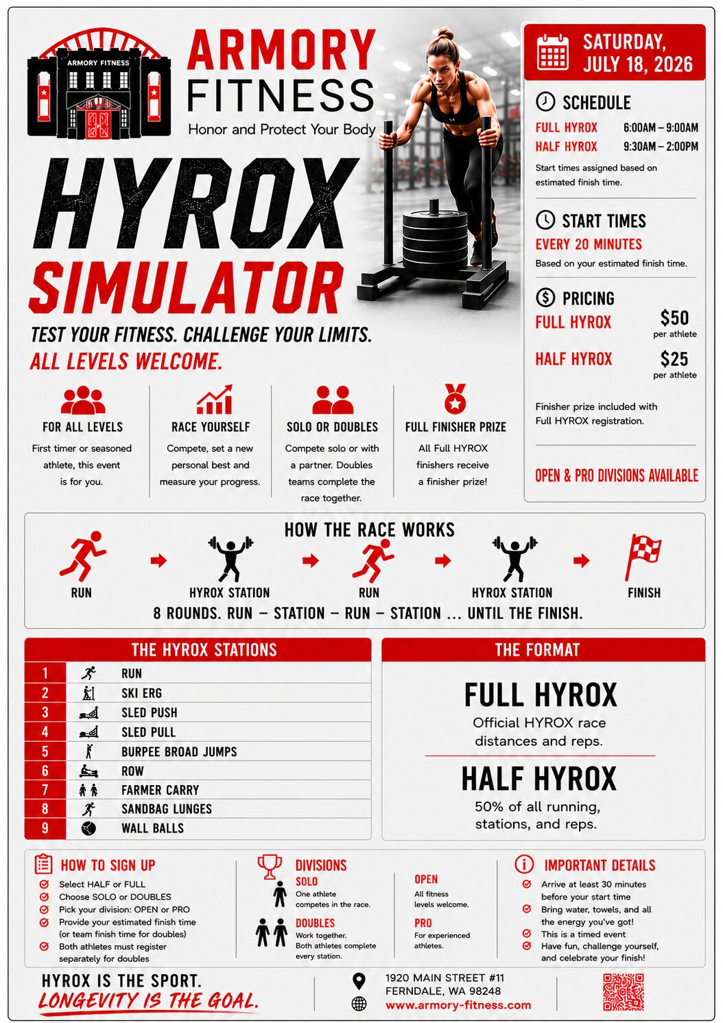 Hyrox Simulator Event - July 18, 2026 at Armory Fitness Ferndale